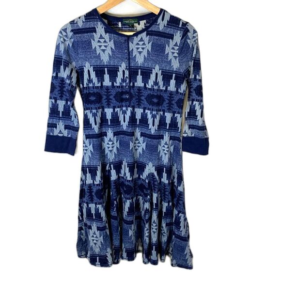 Lauren Ralph Lauren Jeans Co. Blue Aztec Print Henley Fit & Flare Dress Size XS - Picture 3 of 12